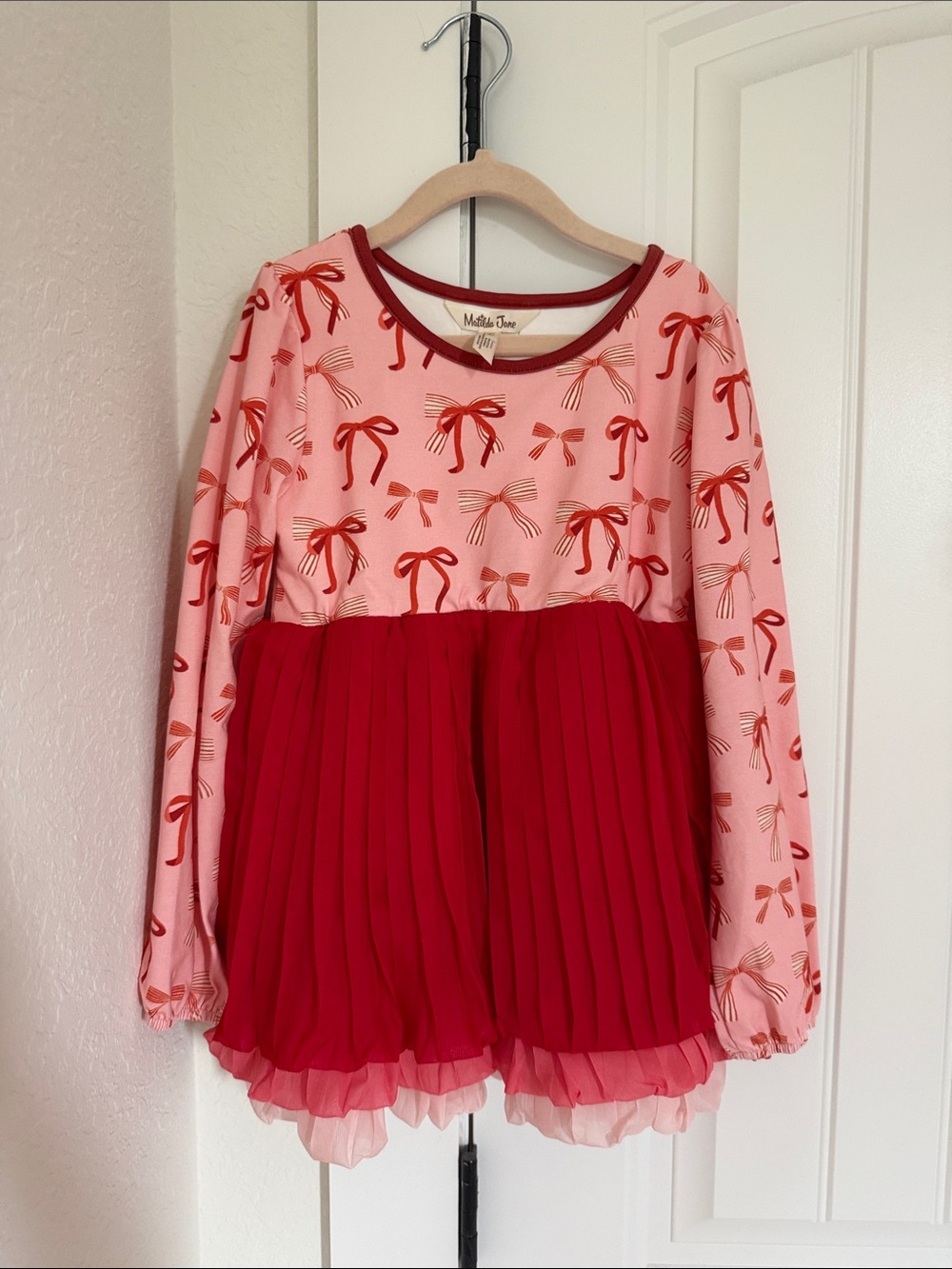 Matilda Jane Pink and Red Bow Pleated Dress Top